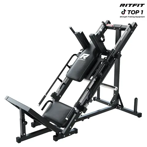 RitFit BLP01 Heavy Duty 3-In-1 Leg Press & Hack Squat Machine - At Home Gym Workout Exercise Equipment, Steel Anti-Slip Pedals, Adjustable Hip Abduction & Angles, Linear Bearing Smooth Slides, Anti-Slip Pads, 2+ In Thick Leather Softens Landings