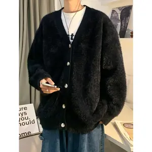 Plus Size Men's Stylish Solid Knit Cardigan Sweater - Soft, Cozy, Versatile for Spring and Fall Casual Fashion Coat Inspired by K-Pop