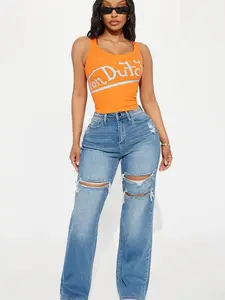 Petite Remi Ripped Stretch Baggy Jeans - Medium Wash