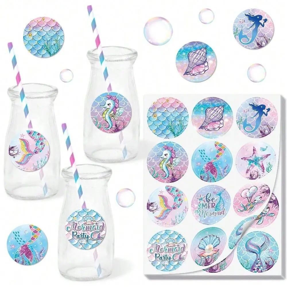 Mermaid Theme Stickers Set, 72pcs Birthday Party Decorations, Underwater Party Supplies, Mermaid Party Stickers, Non-Sensitive Material, Decorative Stickers