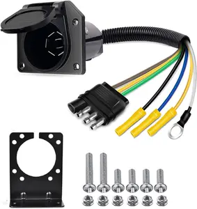 Nilight 4-Way Flat to 7-Way Round RV Blade Adapter Plug 4 Pin to 7 Pin Vehicle Side Trailer Light Adapter with Extra Output Wire Tow Hitch Wire Adapter 7 Way Car End with mounting Bracket summervibes Car Lighting Accessories