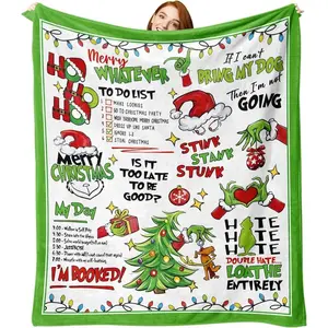Funny Merry Christmas Green Flannel Throw Blanket, Funny Xmas Tree Birthday Gifts for Kids Men Women, Winter Holiday Soft Blankets for Bedding Sofa Home Decor Gift Idea