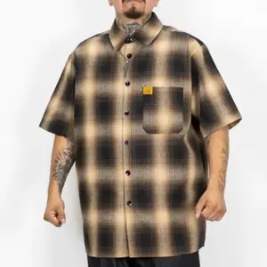 FB County Men's Checker Short Sleeve Shirt with Pocket - Hip Hop Style Casual Collared Button Up Loose Fit - Top