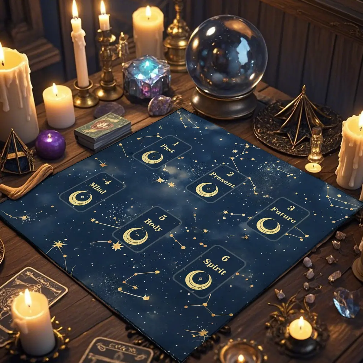 1 Piece Tarot tablecloths, retro-style tarot card reading cloth, altar decoration cloth, creative polyester tablecloths, Tarot enthusiasts' laying cloth for astrological ceremonies, Rituals, Astrology, home fabric decorations.