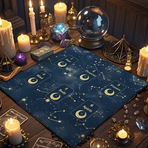 1 Piece Tarot tablecloths, retro-style tarot card reading cloth, altar decoration cloth, creative polyester tablecloths, Tarot enthusiasts' laying cloth for astrological ceremonies, Astrology, home fabric decorations.