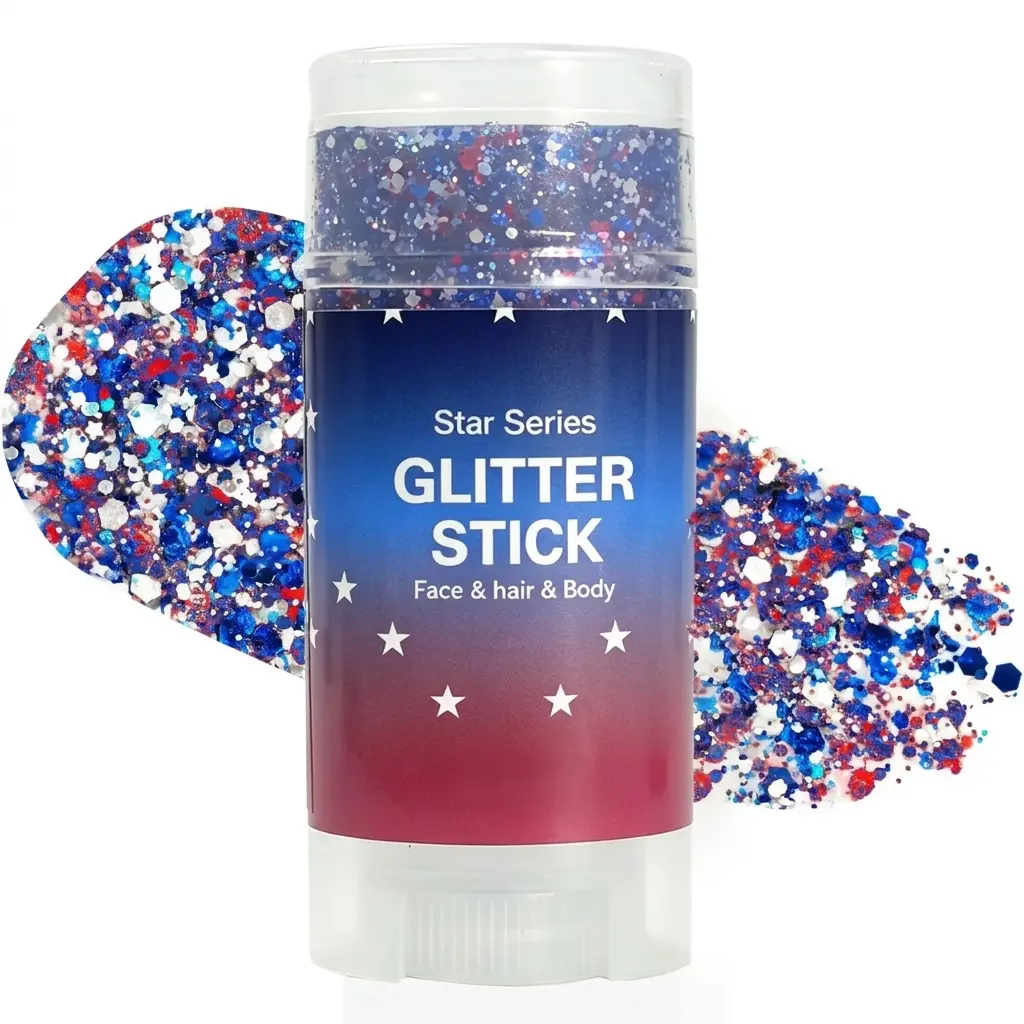 4th of July Glitter Stick | Red, White & Blue Body & Hair Sparkle for Independence Day Party, Festival & Fun Holiday Look