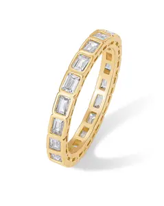 PAVOI 14k Gold Plated Bridal Eternity Rings for Women - Stackable Eternity Band with Bezel Set Emerald Cut CZ -  Cubic Zirconia Wedding Bands Women - Trendy Fashion Jewelry