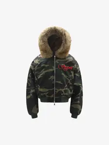 Embroidered Detachable Fur Hooded Jacket - 2546
