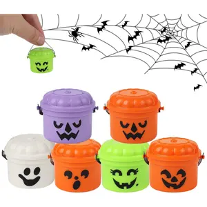 Spooky Mini Boo Bucket Figurines, Mini Halloween Nostalgia Buckets, Retro Boo Buckets Halloween Pumpkin Bucket Decoration, Halloween Decorations, Trick or Treat Event Props for Snack (6 Pcs)
