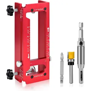Door Hinge Jig, Aluminum Door Hinge Template Kit for Router, Door Hardware, Adjustable Mortise Jig Fits Door Hinge from 2.5" to 5" Length and Thickness, 1/4" Radius, 5/8" Radius and Square Corner Type