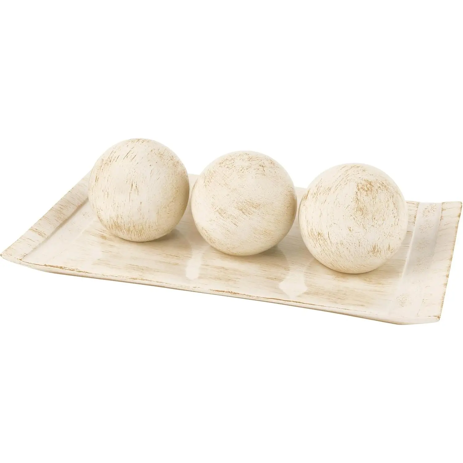 Rustic Luxe Decorative Tray and Orb Set - Centerpiece Table Decorations for Coffee Table Decor - Modern  Decor - Decorative Accents Bowl with Balls for Dining Table Decor