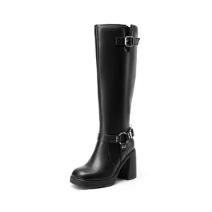 DREAM PAIRS Women's Knee-High Riding Boots with Buckle Design, Comfortable Block Heel