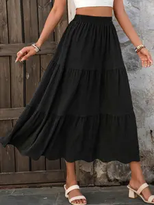 Women's Cake Skirt High Waist Slimming Elastic Waist Layered A-Line Midi Dress, Versatile, Stylish and Casual Women's Clothing