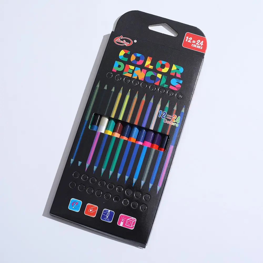 12 colored pencils, 24-color double-ended erasable pencils, pre-sharpened art pencils for drawing, map checking, coloring, testing and scoring