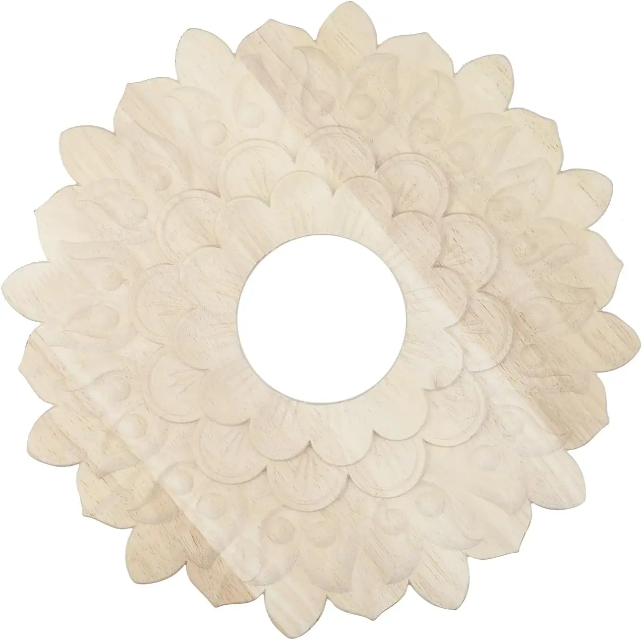 Wooden Ceiling Fan Medallion Molded Wood Carved Flower Light Ceiling Cover Lighting Ceiling Medallion Home Decorative for Light Fixtures Ceiling Fans Chandeliers, 12" OD x 3.15" ID