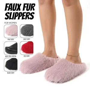 Faux Fur Slippers For Women Slip Round Toe Flat Heel Comfy Cozy Warm Plush Fuzzy Foam Party Indoor Outdoor House Fashion Slides Deals For You Days