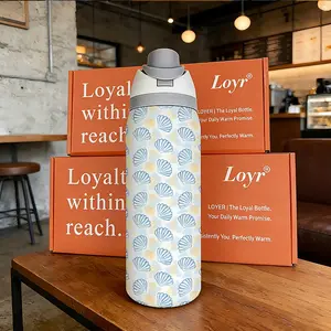 Loyr 32oz Dual-Drink Water Bottle, Shell Pattern Large Capacity Insulated Tumbler, Stainless Steel, Perfect Gift for Men and Women