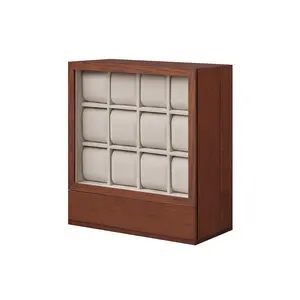 12-Slot Wooden Watch Box Coffee Brown