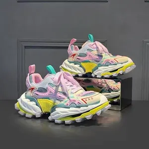 Men's Trendy Dad Shoes - Two-Tone Mesh & PU Upper, Thick Cushioned Rubber Sole for Height Increase, Anti-Slip Wear-Resistant Low-Top Sneakers, Versatile Casual Sports Shoes, Chunky Shoes, Antislip Traction