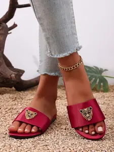 Sparkling Leopard Buckle Slippers, Fashion Bright Color Comfortable One-Strap, Lightweight Non-Slip Women's Summer Slippers