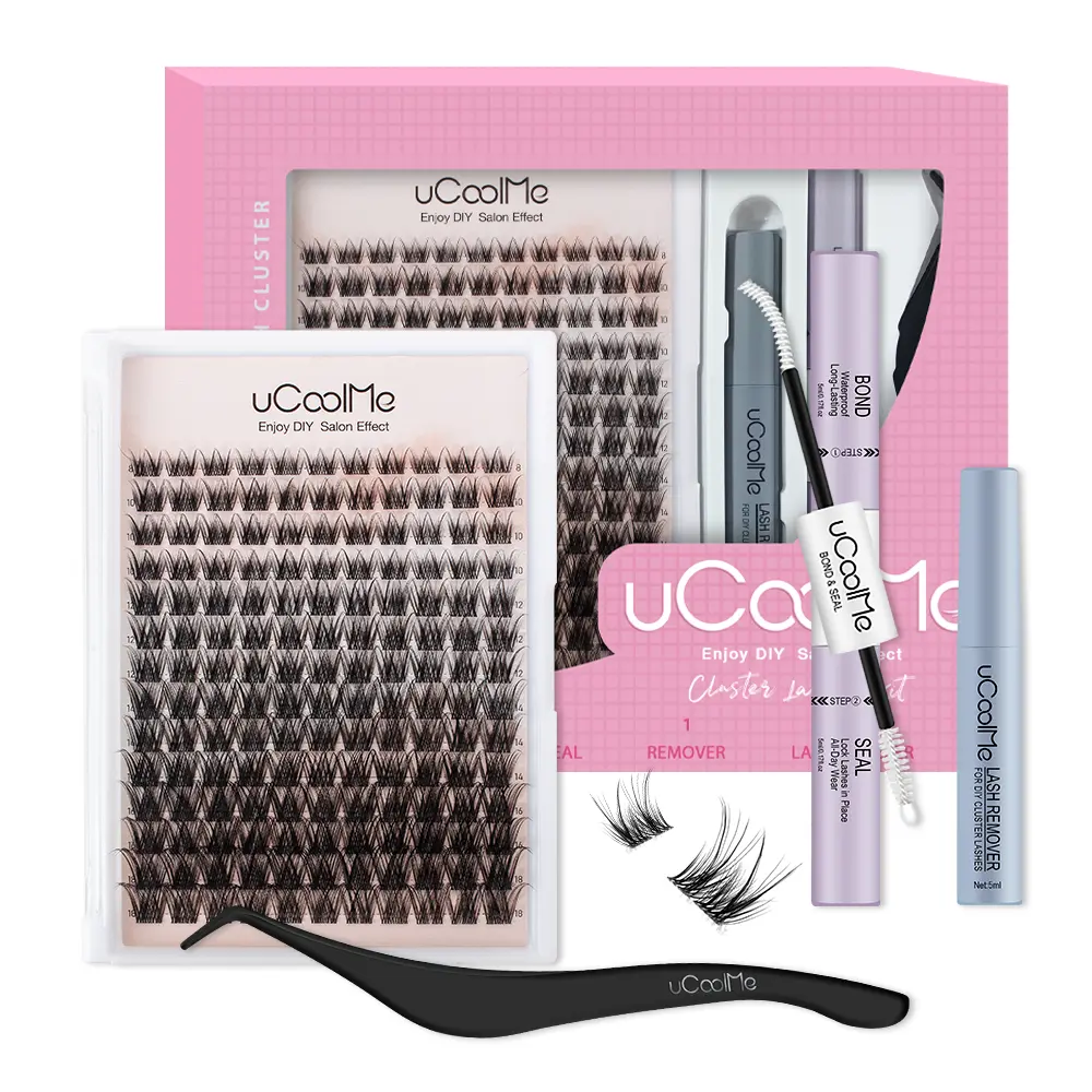 uCoolMe Lashes Wispy Lash Clusters Gift Set, Natural Secret Invisible Band Cluster Eyelash Extensions, D Curl Individual Long-Lasting Eyelashes 8-18mm, Soft Ultra-Thin Band DIY Lash Extension at Home, Beginner Friendly Makeup Gifts