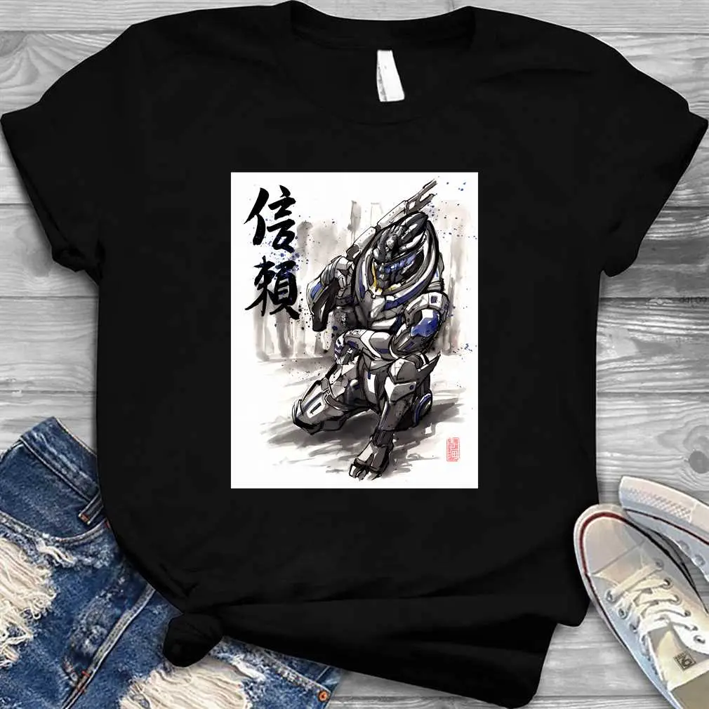 Mass Effect Garrus Sumie Style With Japanese Calligraphy T-Shirt