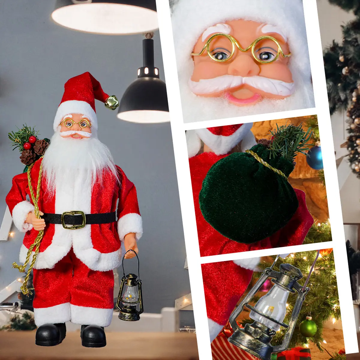 Premium Fluffy Velvet Fabric Retro Santa Statue with Hat, Classic Standing Toy Figure, Christmas Decor for Home Room Fireplace Table, Holiday Gift