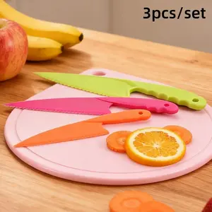 3pcs Multi-Functional Plastic Fruit Knife Set, Cake Cutter, Bread Knife, Birthday Cake Server, Peel Tool, Kitchen Utensils