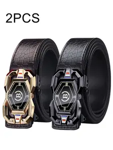 2pcs Men's Watch Design Crocodile Leather Belt, Luxurious Style, Heavy Automatic Buckle, Ideal for Business Events, Gift Choice