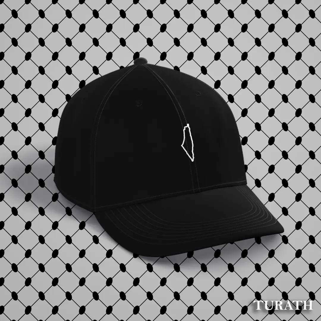Turath Palestine Hat - Unisex Cotton Baseball Cap with Map Outline Design