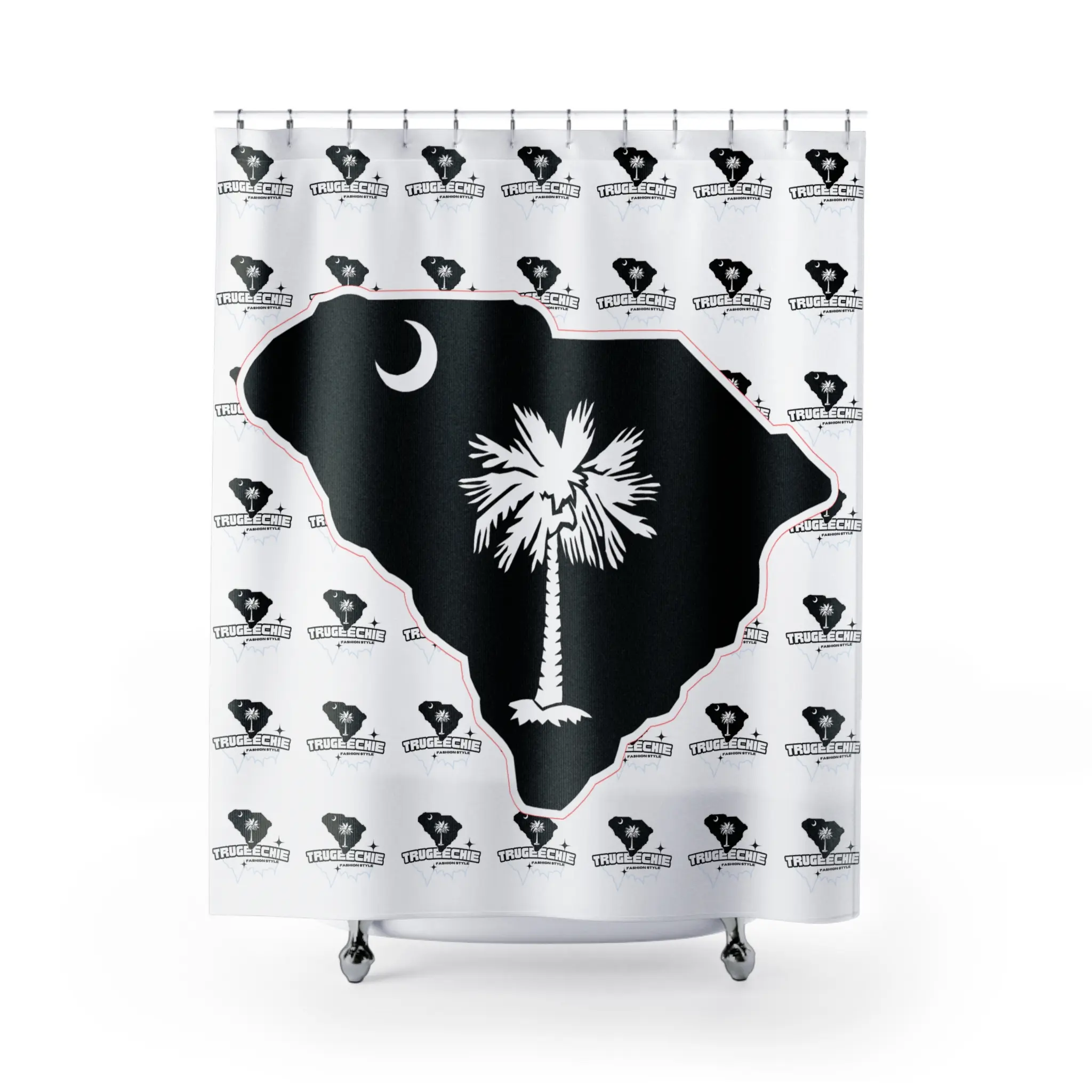 South Carolina Palmetto Moon Print Fabric Shower Curtain - Custom Artwork, Bold Graphic Digital Print, Waterproof, State Flag Adult-Use Bathroom Decor