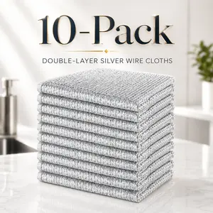 10 Pcs New Upgrade Steel Wire Dishcloth,Double-Layer Steel Wire Cleaning Cloth,Powerful Cleaning Non-Scratch Wire Dishcloth Rag for Cookware, Sinks, Dishes, Stove Tops