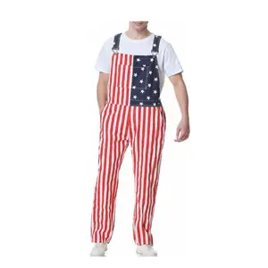 American Flag Overalls for Mens Womens Christmas Coveralls Romper Gifts for Couples Casual Menswear Denim Loose Adjustable Straps Pants