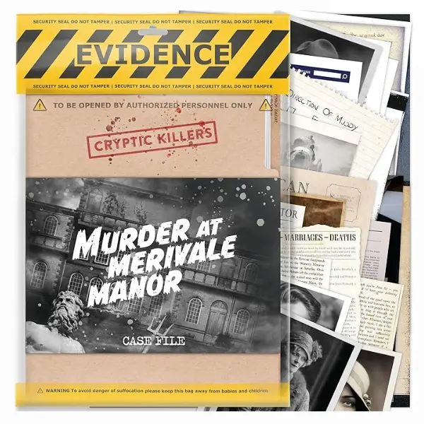 CRYPTIC KILLERS - Murder at Merivale Manor True Crime Card Game, Cold Case Files Investigation with Mystery Theme, Evidence Checklist, Manor Blueprints, Online Clues