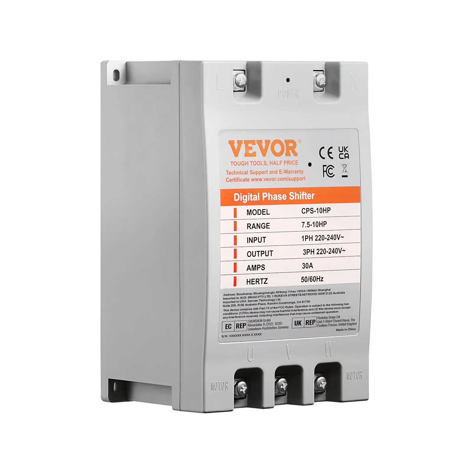 【Summerfinds】VEVOR 3 Phase Converter - 10HP 30A 220V Single Phase to 3 Phase Converter,  , Digital Phase Shifter for Residential and Light Commercial Use, 220V-240V Input/Output (One Converter for One Motor Only)