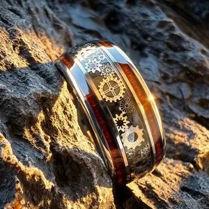 Steampunk gear-inlaid wide ring—polished finish with delicate embellishments, exuding a retro industrial style. A perfect choice for men's everyday wear, wedding occasions, or as a unique gift! Bold and avant-garde style. Minimalist Stacking Rings