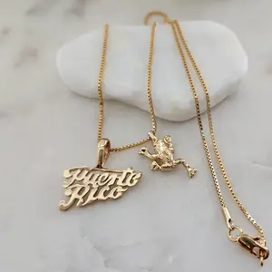 Gold Puerto Rico Necklace  - Choose from Palm Tree, Coqui, Sea Shell, Chancla (Flip Flop) or Happy Sun - 14k Heavy Plated Gold