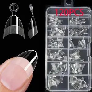120 Pcs Short Almond Nails, Transparent Natural Full Adhesive False Nails, 12 Sizes, Half Matte No Creases, Ideal for DIY, Nail Art, Salon Use
