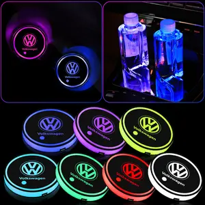 1/2Pcs Auto LED Luminous Car Cup Holder, Bottom Mat Color Ambient Light Coaster For Volkswagen VW Golf 4motion MTM Blue Motion Polo Scirocco CADDY Beetle Passat Touareg Jetta Tiguan Touran TSI TDI R32 MK4, Car Interior Accessory, Car Accessories