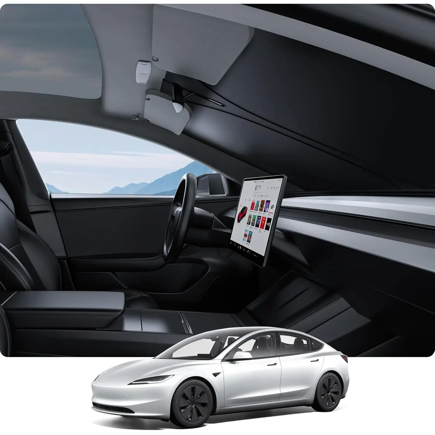 BASENOR 2026 Tesla Model Y/3 Windshield Sunshade, [Nano Ice Crystal] Folding Front Window Sun Shade Cover Heat UV Protection Visor Model Y/3 Accessories 2017-2026