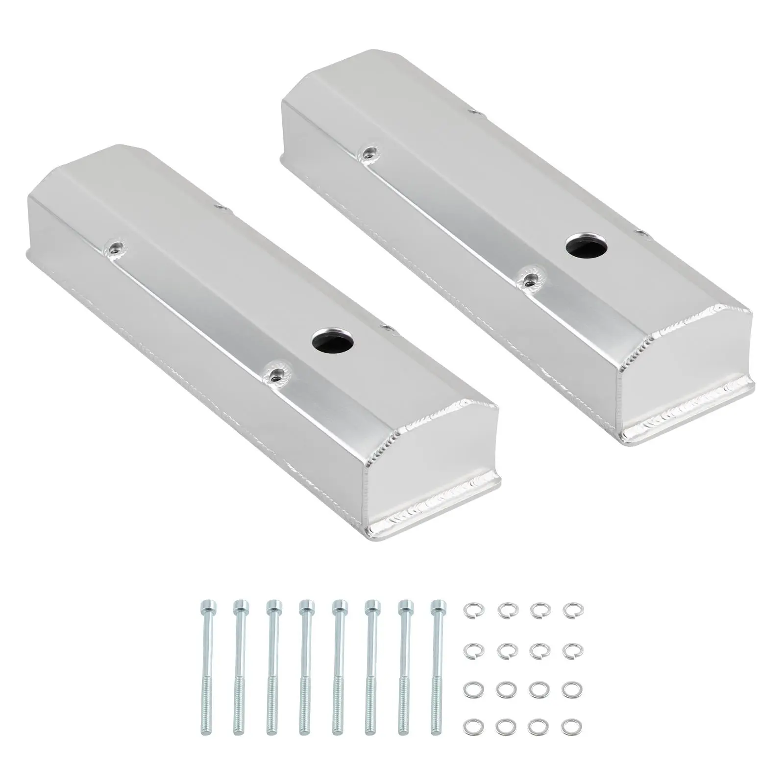 For Small Block compatible for Chevy-SATIN Fabricated Aluminum Valve Covers 58-86 SBC 283 302