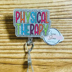 Physical Therapy Silver Glitter Badge Reel