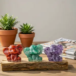 Non-Natural Crystal Decor Orgonite Elephant Figurine - Multi-Color Crystal Chip Resin Cute Healing Lucky Desk Ornament for Jewelry Accessories Derivatives