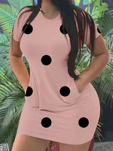 Women's Polka Dot Print Short Sleeve Fitted Dress, Casual Round Neck Summer Mini Dress, Ladies Fashion Clothing for Daily Wear, Womenswear
