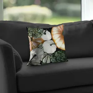 360 Stand 14x14 in. Poly Twill Weave Pumpkin Print Throw Pillow Insert with Cushion Covers, Rustic Charm Farmhouse Style, Ideal for Living Room Home Decor