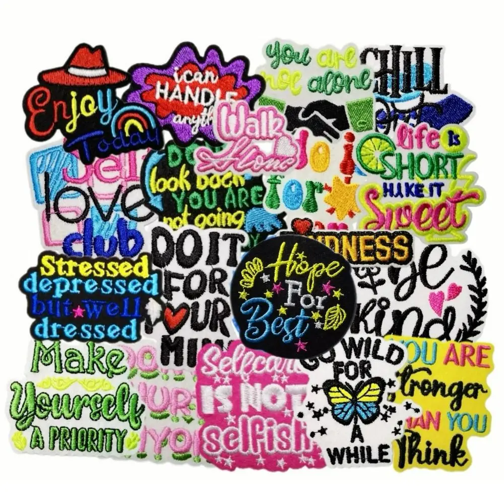 Inspirational Quotes Embroidered Patch, 20pcs/set Colorful Letter Pattern Iron on Patch, DIY Clothing Accessories for Clothes, Jackets, Hats, Books, Backpacks