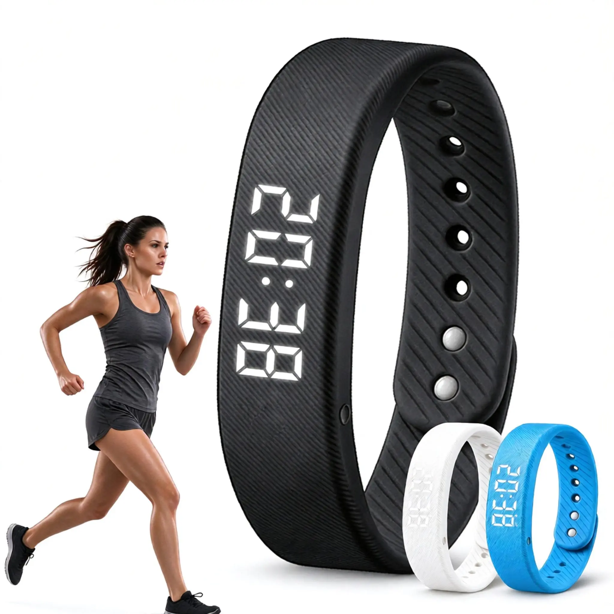 Silent Vibrating Alarm Clock Wristband Portable Digital Sleep Wake-Up Timer with LED Time Display and USB Charging for Deep Sleepers Students Roommates Home Travel