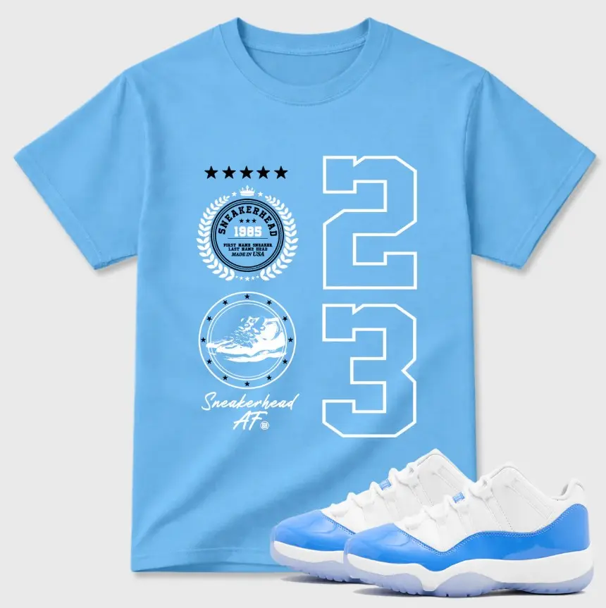 Blue White Low Top Match Shirt, University Blue 11 Inspired Sneaker Outfit Tee, Casual Graphic Streetwear T-Shirt, Everyday Cotton Unisex Tee