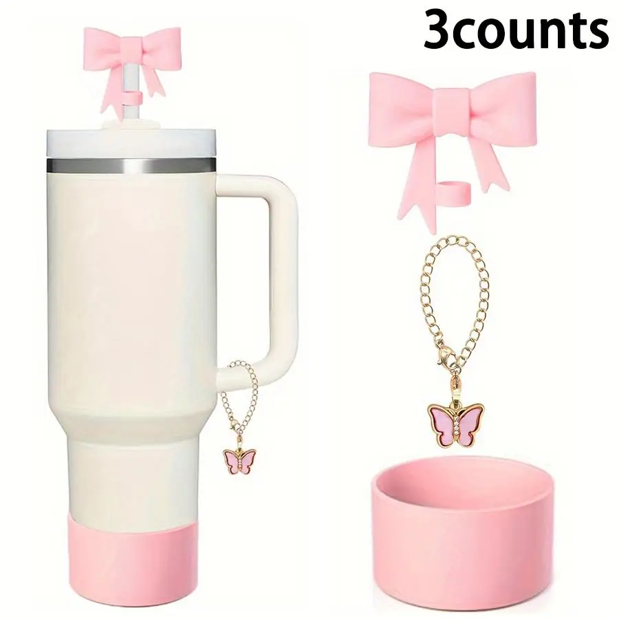 Butterfly Design Straw Topper & Silicone Protective Bottom Cover & Chain for 40oz/30oz Tumbler, Drinkware Accessories (Not Included Cup & Straw)