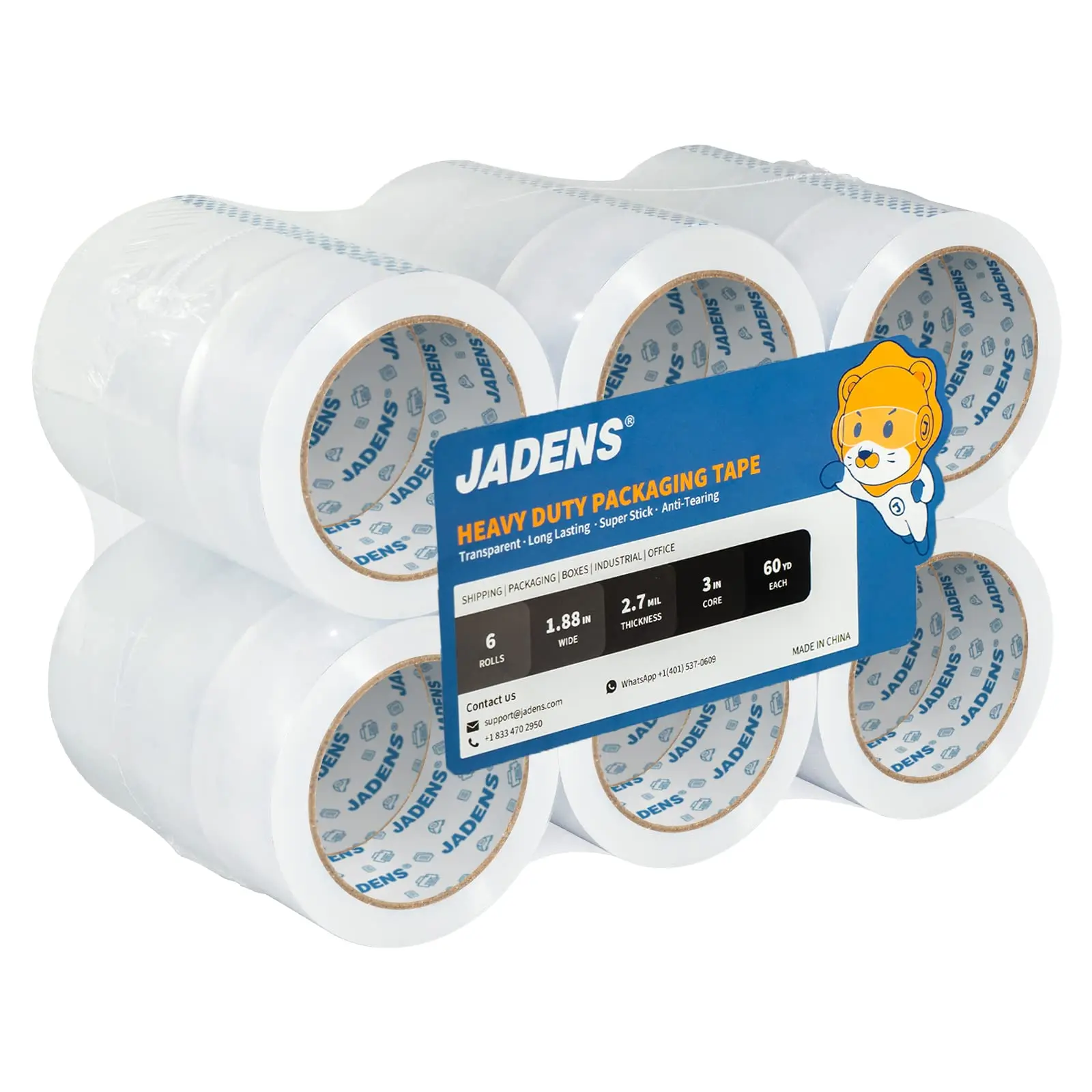 JADENS Shipping Packing Tape 6 Rolls, 1.88" *60 Yard, Total 360Y, Perfect for Packing, Shipping and Mailing, Clear Tape Refill for Dispenser